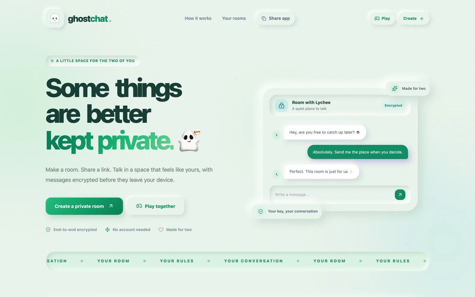GhostChat home page with a private chat room